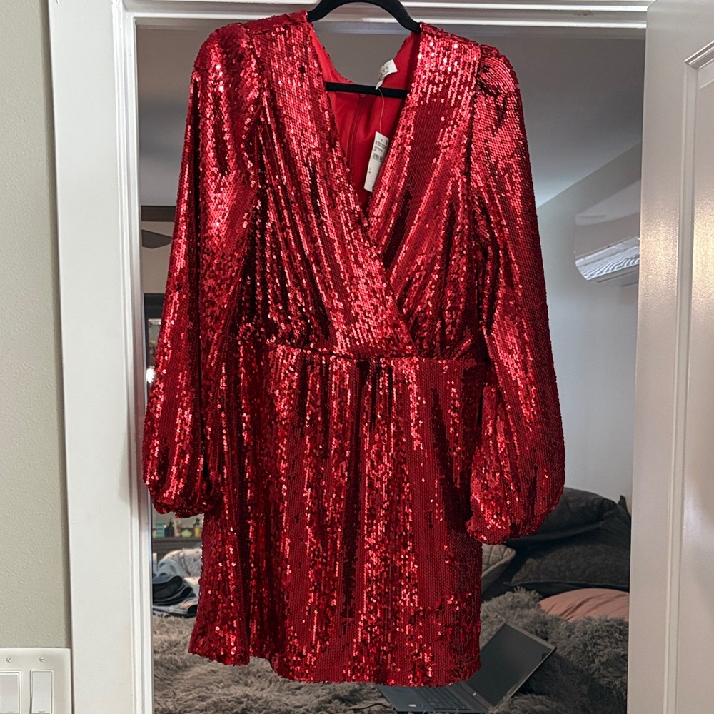 Wayf Dazzling Red Sequin Mini Dress